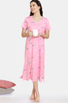 Zivame Autumn Leaves Knit Cotton Mid Calf Length Nightdress -Pink Ice — thumbnail 4